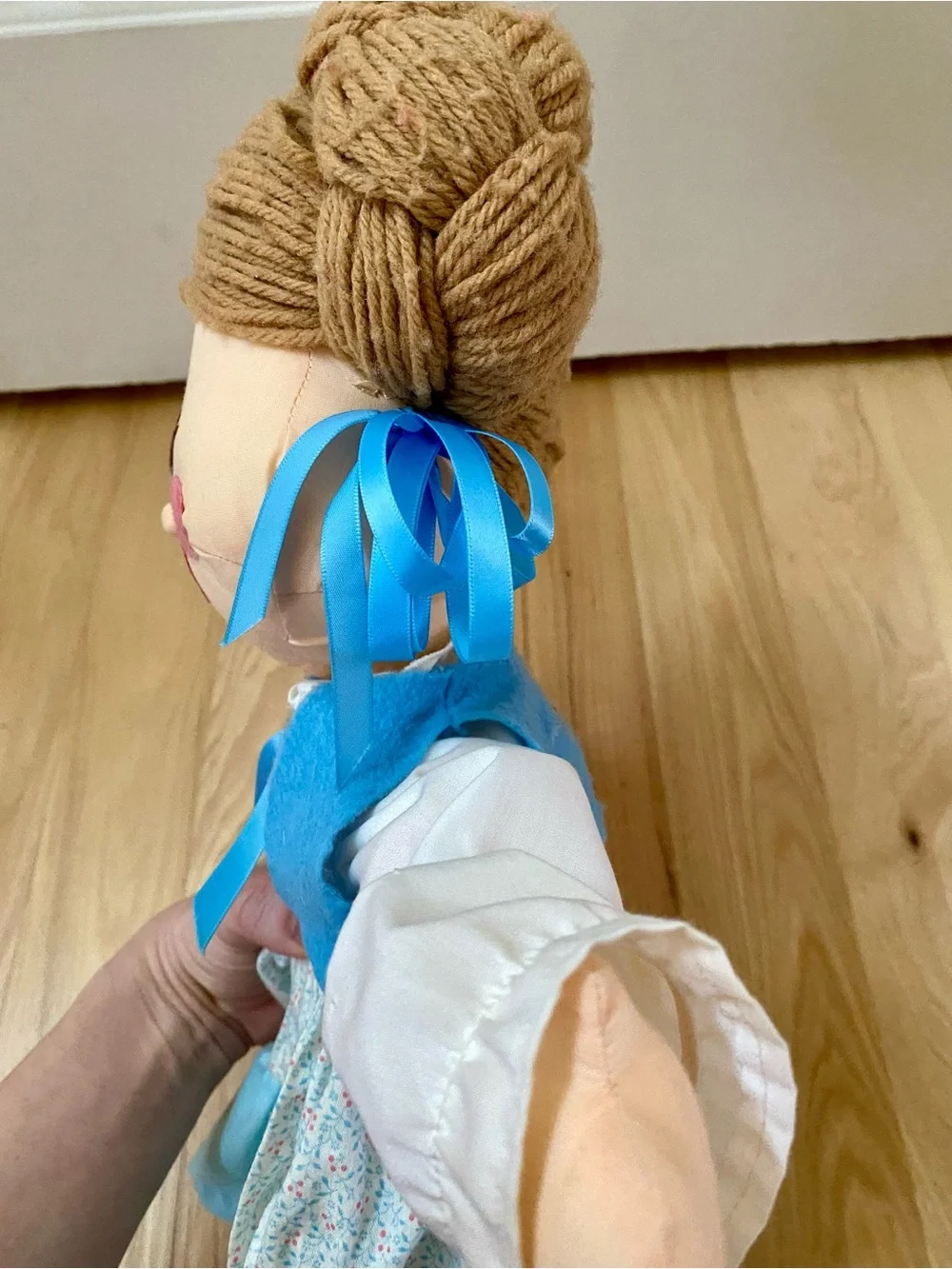 Rag Doll with Yarn Hair and Blue Dress 20”